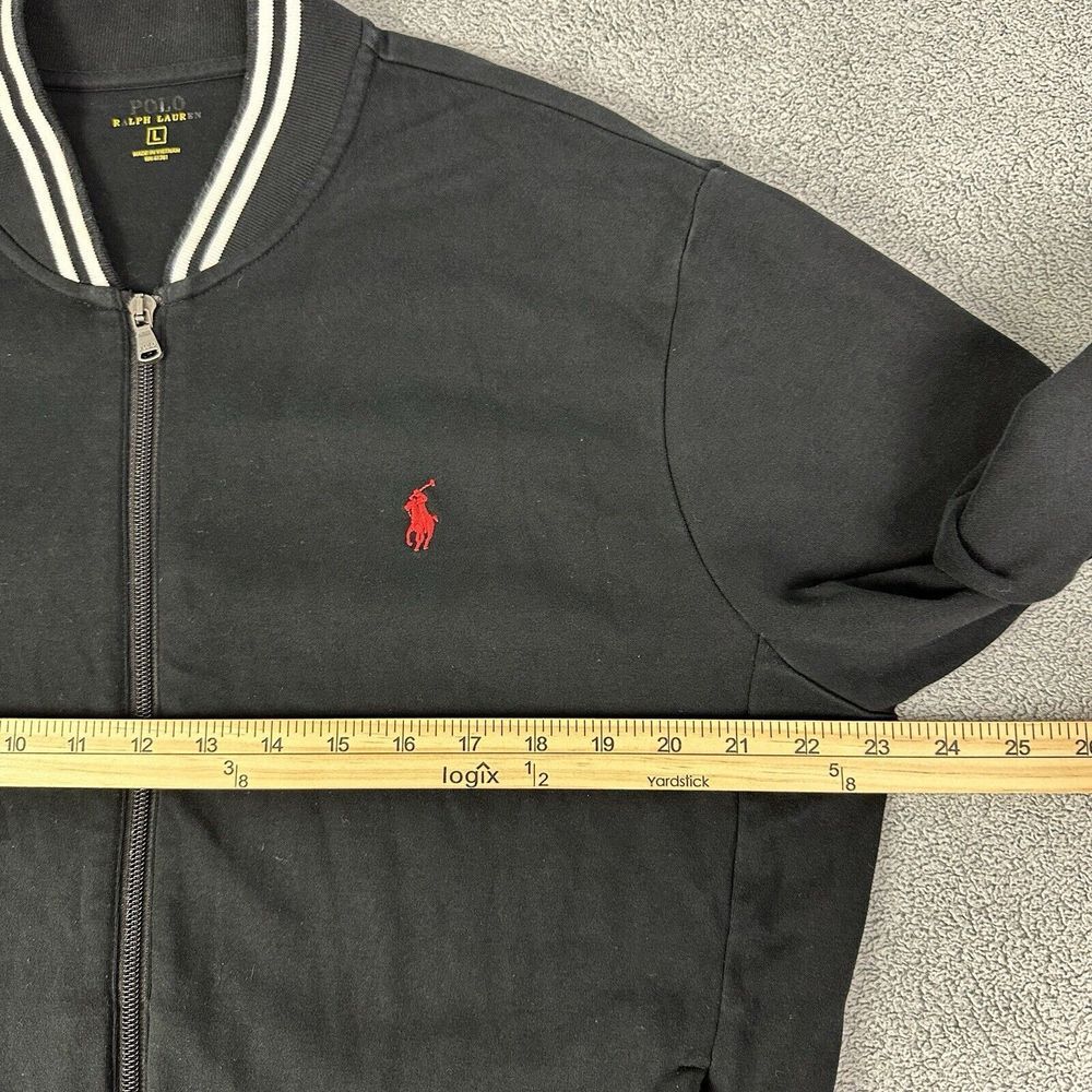 Polo Ralph Lauren Track Jacket Mens Large Double Knit Black Full Zip Red Pony - Picture 10 of 13